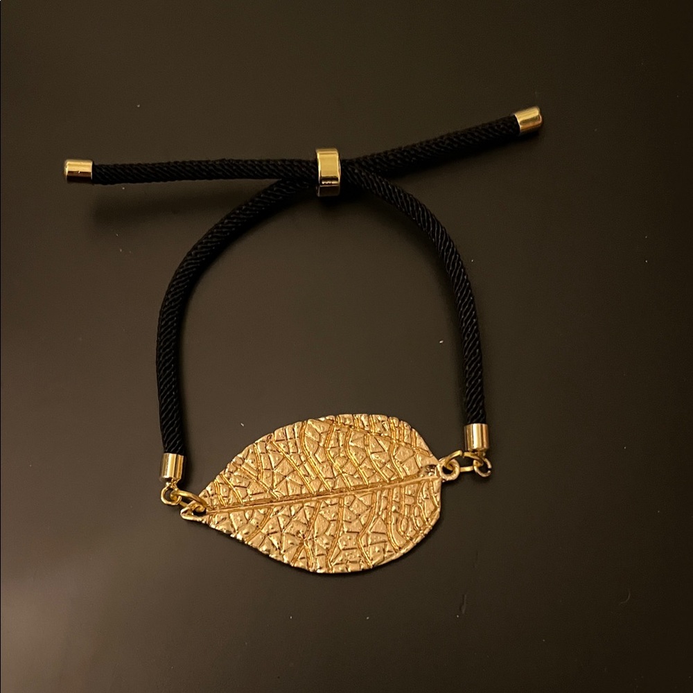 Hand Crafted Gold Leaf Bracelet with Black Cord